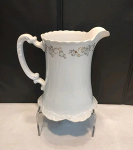 Vintage Antique Homer Laughlin Hudson White Water Pitcher, Milk Jug Gold Daisies - Picture 1 of 14