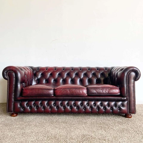 Oxblood Leather Chesterfield Rolled Arm Sofa Cover