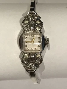 Vintage Swiss Made Alpha Ladies Wristwatch White Dial With CZs Working - Picture 1 of 11