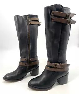 FREEBIRD by Steven womens 7 CLIVE Rustic Vintage Style Tall Black Leather Boots - Picture 1 of 11