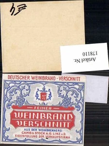 178110,Reklame Werbung Deutscher Weinbrand Camis & Stock Linz - Bild 1 von 1