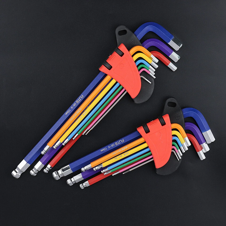 9pcs Hex Key Allen Wrench Set Ball End Long Arm SAE Metric Star Color L Wrench - Image 1 of 4