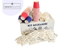 4 Kit accessori colorati per caffè ( 600 bicchieri, 600 palettine, 600 bustine )