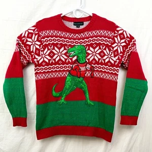 Maglione Blizzard Bay T-Rex Braccia Corte Brutto Natale Unisex M Rosso Verde - Foto 1 di 7