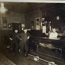 Original Photo C 1900 Cabinet Card Saloon Bar Sterling & Budweiser Beer Signs &