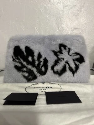 NUEVO BOLSO CLUTCH DE NOCHE PRADA MILANO PASARELA PIEL DE VISÓN POCHETTE NUVOLA NERO $3800 Foto 1 de 4
