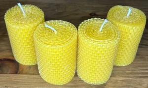 Handmade Pure Beeswax Honeycomb Short Pillar Candle, 3" h, 2.125" d - Picture 1 of 7