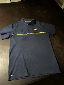 Nike Dri-Fit Michigan Wolverines Jordan Jumpman Mens Blue Polo Medium M Football - Picture 1 of 8