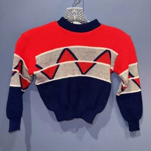 Boys 6 Sweater, Red White Blue Gray, 1960 Dougie Bright Vintage Chunky Pullover - Picture 1 of 4