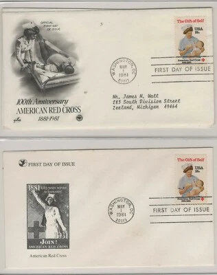 USA 1981 3 FDCs 100TH ANNIVERSARY OF THE AMERICAN RED CROSS + CACHET - Image 1 of 2
