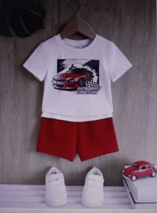 Baby Boy 2 PC Shorts & T-Shirt Set 6/9M RaceTheme Red & White NWT - Picture 1 of 7