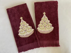 Weihnachtsbaum weinrot Frottee Handtücher 2er Set | Handtücher im viktorianischen Stil - Bild 1 von 4