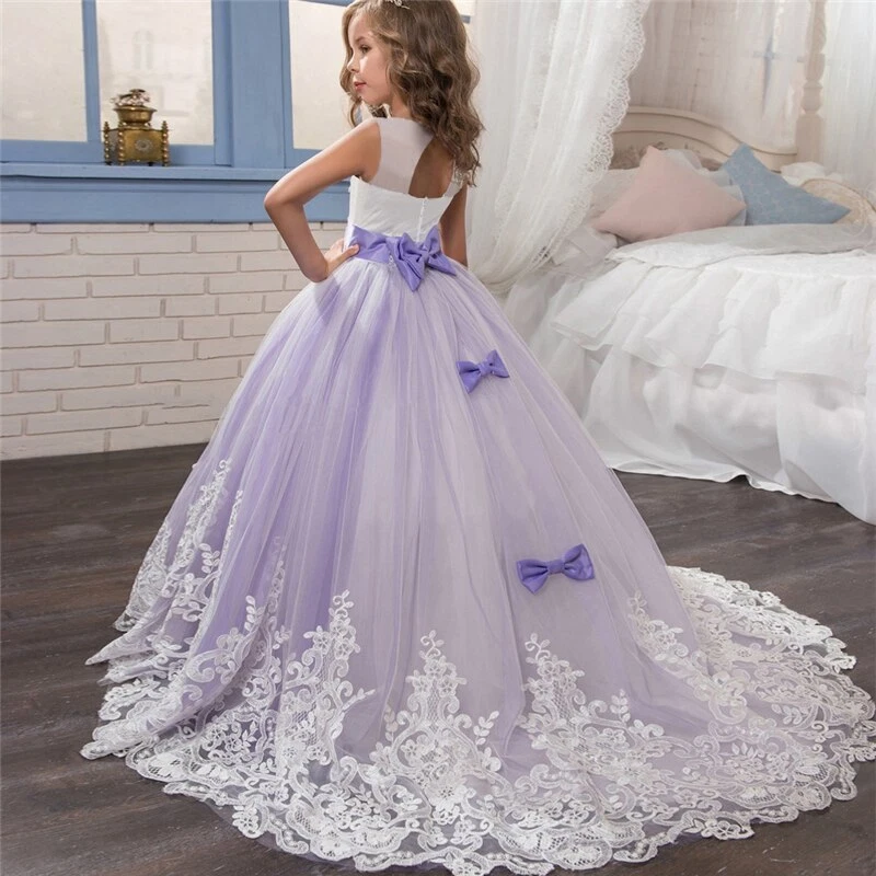 Girls Lace Long Prom Gowns Bridesmaid Kids Dresses Party Dress Kids Princess  - Image 1 of 4
