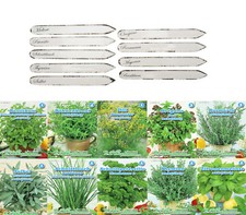 9er Set Kräuterschilder aus Dolomit weiss gewischt + 10er Set Kräuter Saatgut