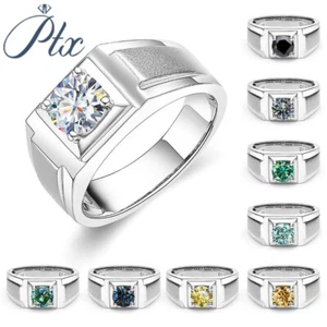 1.0 Carat Multicolor Round Moissanite Ring 925 Silver Men's Engagement Band Gift - Picture 1 of 20