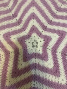 Vtg Handmade 51” Crocheted Baby Purple & White Afghan Blanket z4 - Picture 1 of 4