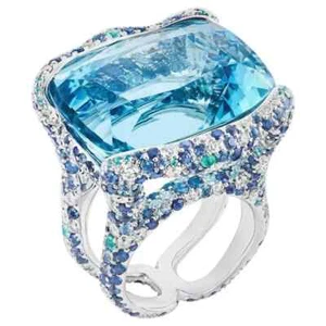 39.70TCW Simulated Aquamarine & Sapphire Bezel Set Wedding Bride Ring For Women - Picture 1 of 5
