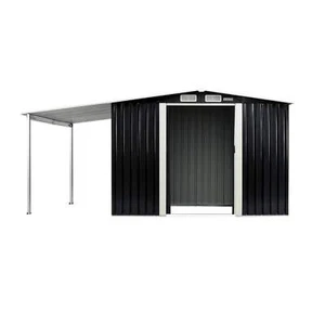 Wallaroo 6x8ft Zinc Steel Garden Shed with Open Storage - Black - Picture 1 of 11