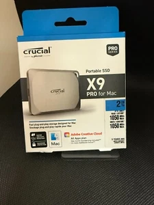 NEW - Crucial X9 Pro For Mac 2TB Portable SSD - Up to 1050MB/s R & W + Adobe - Afbeelding 1 van 2