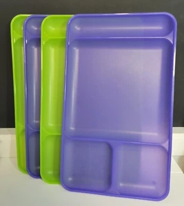 Tupperware 1535 geteilte Campingschalen neongrün lila Kita Teller 4er Set - Bild 1 von 8