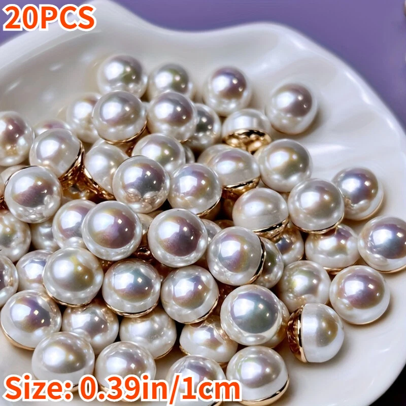 20pcs Round White Faux Pearl Buttons for DIY Cloth Craft Sewing Accessories 10mm - Image 1 of 4