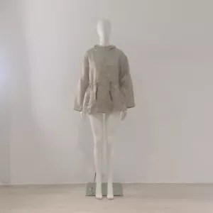 ICE PLAY Beige Windbreaker Jacket UK 12 EU 40 Hooded Spell-Out Tape Coat Cream - Picture 1 of 19