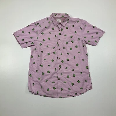 Sovereign Code Mens Size L Pink Green Kiwi Print Short Sleeve Button Up Shirt - Image 1 of 4