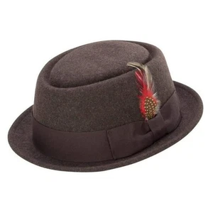 NWT Montique Soft Rabbit Wool Snap Brim Pork Pie Hat Sz L Brown Teardrop Dent - Picture 1 of 10