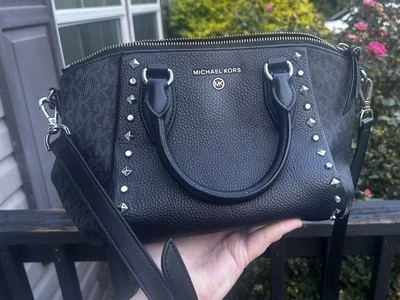 Michael Kors Sienna Signature Small Messenger Satchel Black Studded - Image 1 of 4