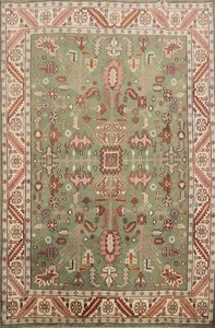 Green/ Ivory Oushak Area Rug 8x10 Hand-knotted Wool Geometric Oriental Carpet - Foto 1 di 12