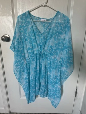 Traje de baño para mujer Calvin Klein encubrimiento azul y blanco, talla S/M Foto 1 de 4