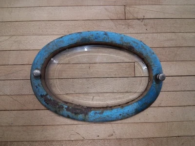 Vintage Cast Iron Ship Porthole Window with Glass – Blue Paint - Image 1 of 4