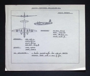 Original WWII Vickers Wellington Mk IA Recognition Drawing RAF Training Art 1of1 - Picture 1 of 4
