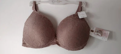 JESSICA SIMPSON 36C ALMOND SOFT PUSH UP PADDED OVERLAY UNDERWIRE BRA 全新 带... — 第 1/4 张图片
