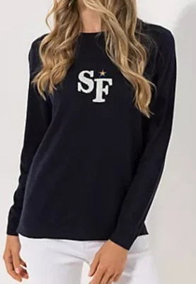 STRANDFEIN Pullover Rundhalsausschnitt Logo-Intarsie figurumspielend Gr.40 Marin - Bild 1 von 4