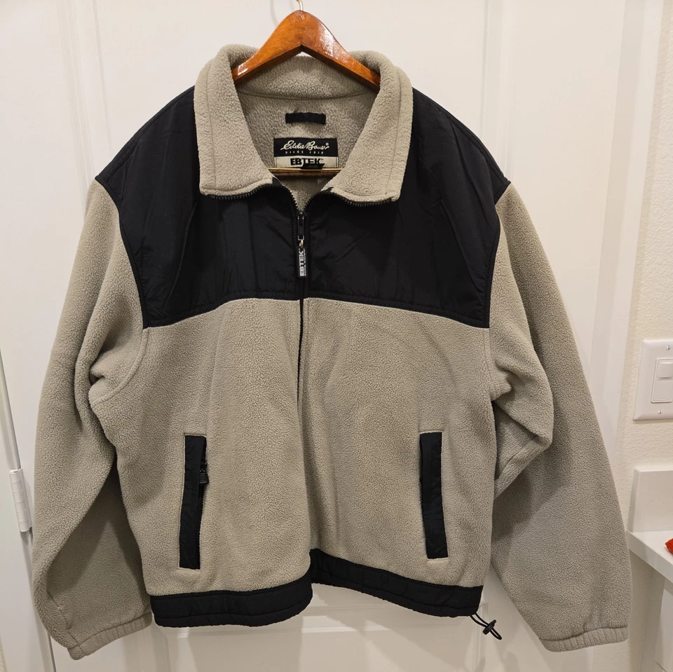 Chaqueta De Colección Eddie Bauer EBTEK L Verde Oliva Negro Vellón Cremallera Completa Hecha en EE. UU. Foto 1 de 4