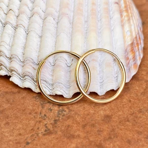 14KT Yellow Gold Polished Thin 1.25MM Endless Hoop Earrings 16MM NEW Lightweight - Picture 1 of 7