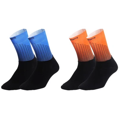 2Pairs Cycling Socks Riding Bicycle Bike Sports Ankle Socks XC MTB Orange Blue - Image 1 of 4