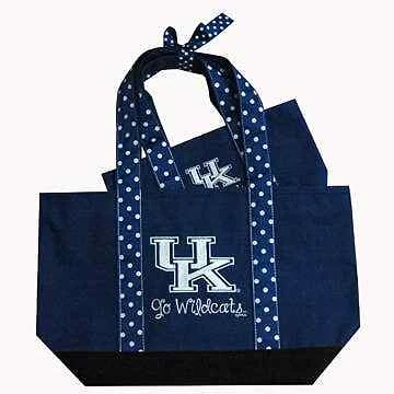 Kentucky Wildcats Ladies Tote Bag Polka Dot Handle 2 Pc set Cover