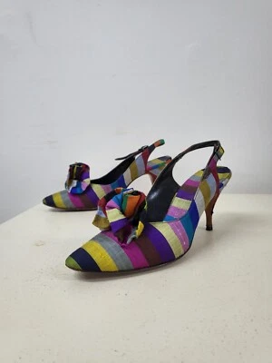 Zapatos de tacón vintage de seda a rayas años 50 60 Saks Fifth Avenue 6,5 Foto 1 de 4