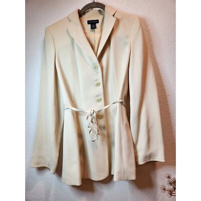 Vintage Ann Taylor Cream Button Blazer Jacket Size 2 Tie Waist USA Career Work - Image 1 of 4