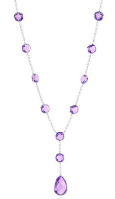 14K White Gold Necklace With Dangling Amethyst Gemstones 16 Inches - Image 1 of 2