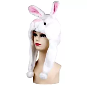 Rabbit White Aviator Pilot Party Halloween Costume Animal Plush Hat S - Picture 1 of 1