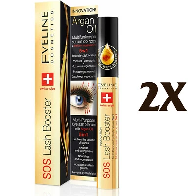 2X EVELINE SOS LASH BOOSTER MULTIPURPOSE EYELASH SERUM 10ML ARGAN OIL 5 IN 1 - Image 1 of 4