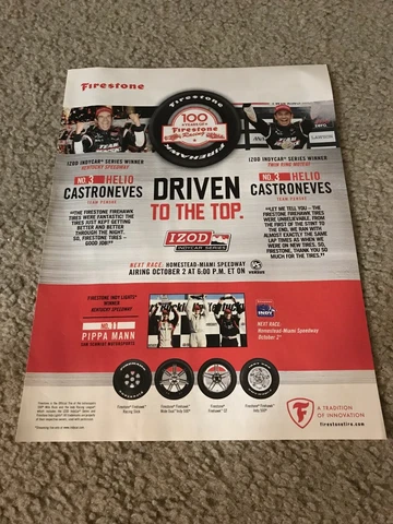 HELIO CASTRONEVES INDY CAR FIRESTONE Poster Print Ad 2010 TWIN RING MONTEGI RACE Cover