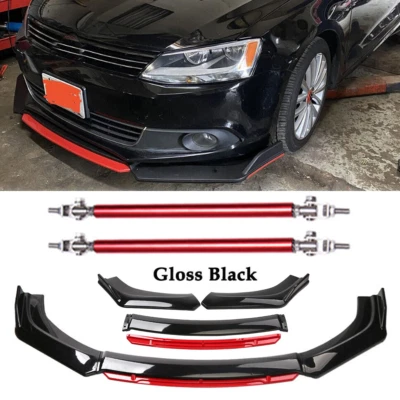 Front Bumper Red Lip Splitter Spoiler Glossy Black Red For VW Volkswagen Foto 1 de 4
