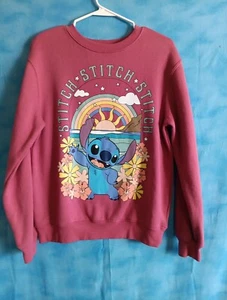 Disney Stitch Sweatshirt Women's Size M Pink Rainbow  sun print - Picture 1 of 9