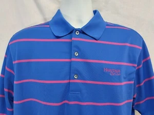 Polo de golf Donald Ross para hombre mediano azul a rayas poliéster logotipo heredado - Imagen 1 de 7