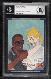 Rare MTV VMA Kanye West Taylor Swift Yeezy Original Art Sketch Card 1/1 BAS