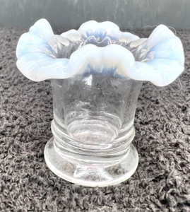 Fenton Ruffle Top #37 French Opalescent Mini Vase - 2" (Glows) - Picture 1 of 8